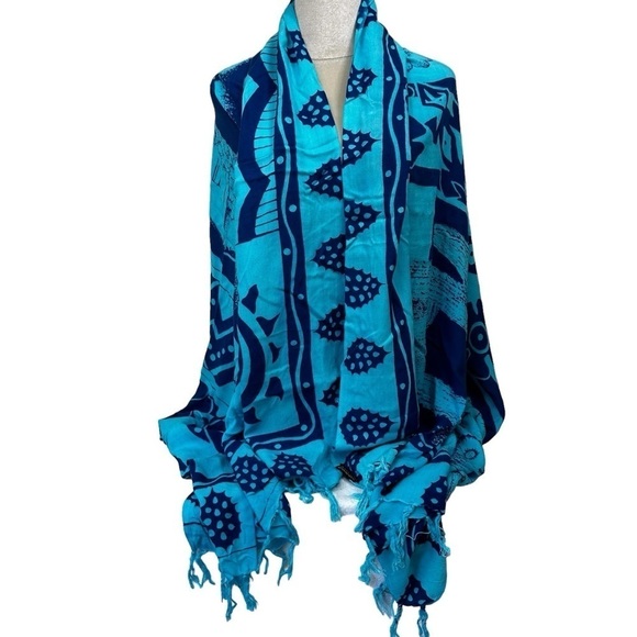 Huge Oversized Aqua Blue Beach Wrap Coverup Scarf - Picture 1 of 7